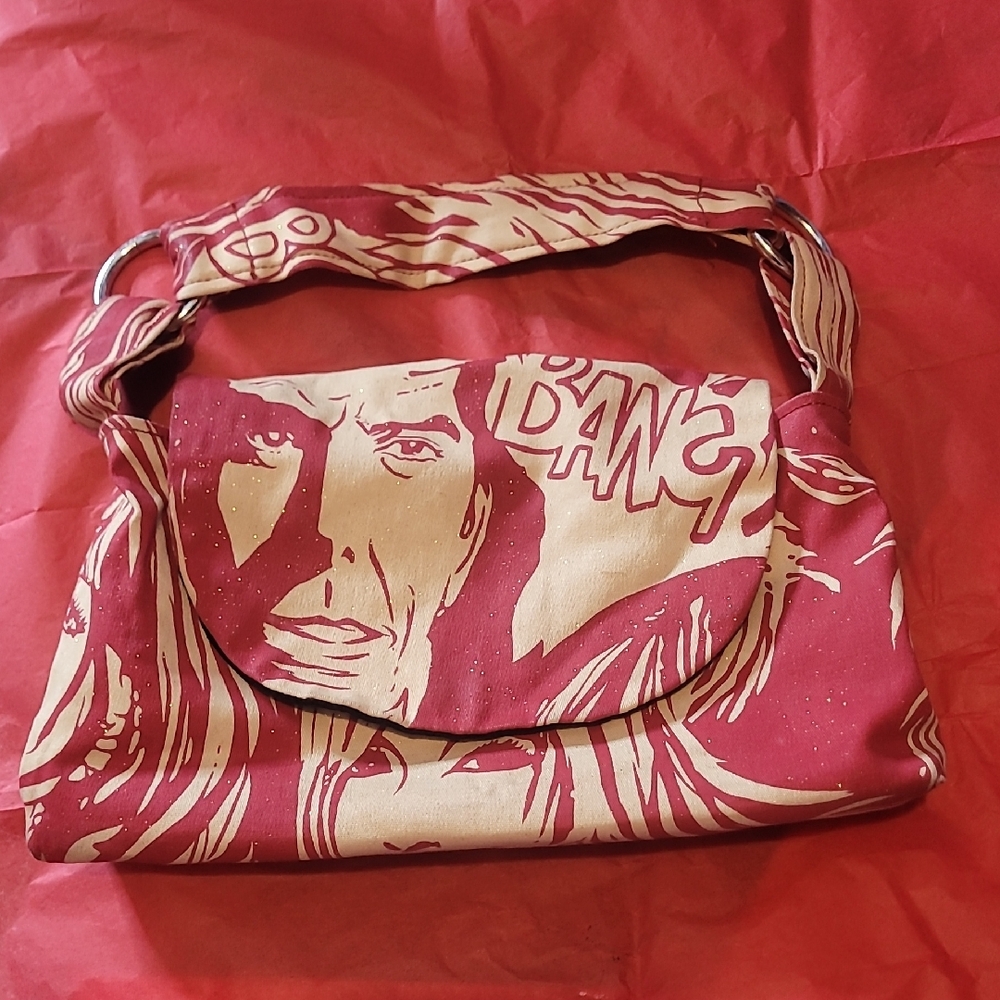 WHIT Graphic Canvas Shoulder Bag in Cream and Dark Pink
